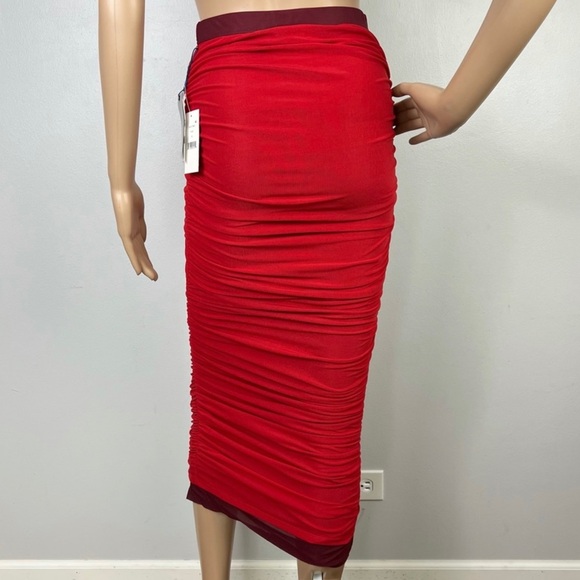 NEW SIMON MILLER REVOLVE RED RUCHED MIDI SKIRT - Picture 7 of 10